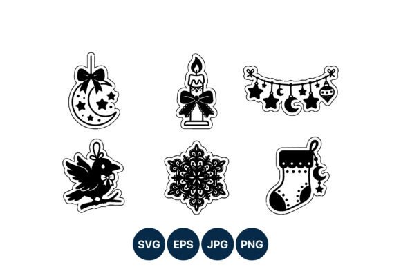 Black White Christmas Icons: Illustrations