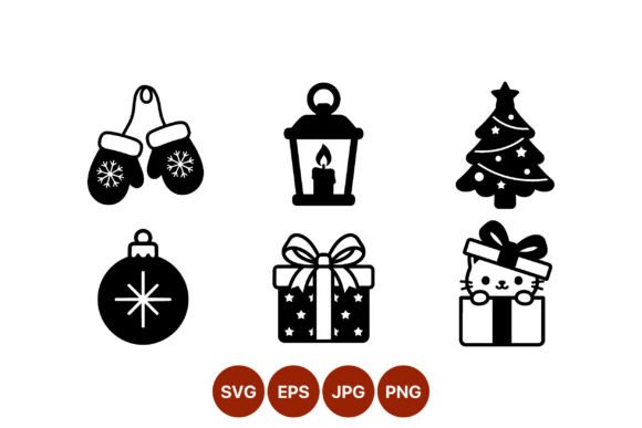 Black White Christmas Icons Set Illustrations