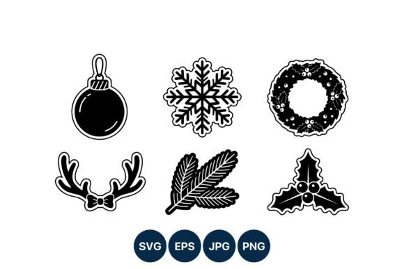 Black White Christmas Ornament Icons: Illustrations for Crafters