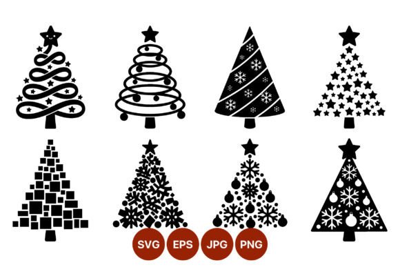 Black White Christmas Tree Silhouettes: Illustrations