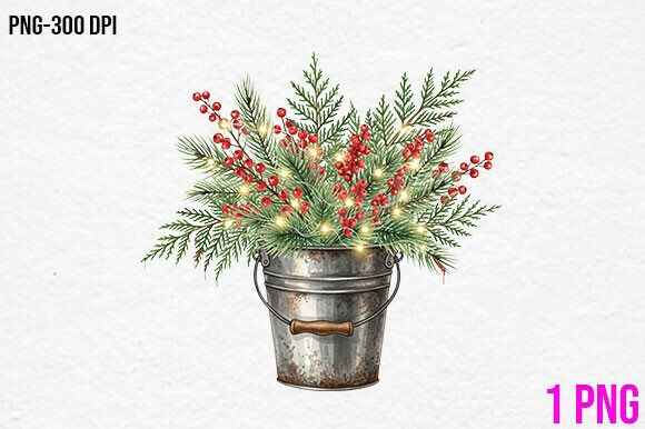 Christmas Berry Bucket Clipart & Illustrations