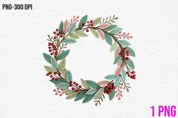 Christmas Berry Leaf Wreath PNG: Editorial Illustrations