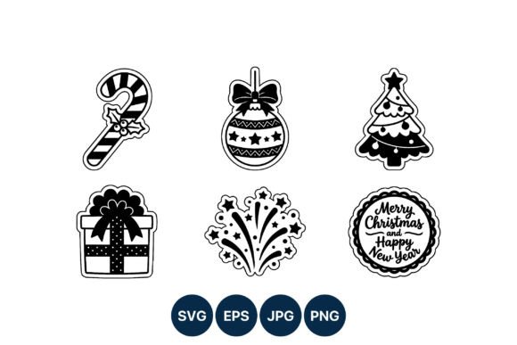 Christmas Icons Vector Set Black and Illustrations