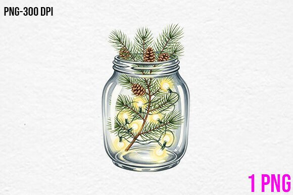 Christmas Jar Lights Clipart & Illustrations
