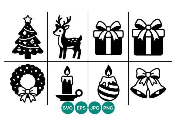 Christmas Tree Reindeer Gift Candle Illustrations