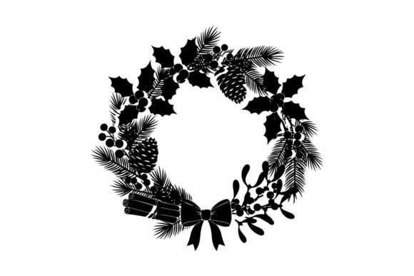 Christmas Wreath Silhouette with Pinecon Illustrations