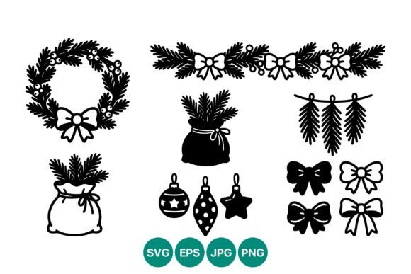 Christmas Wreaths and Ornaments Vector Illustrations