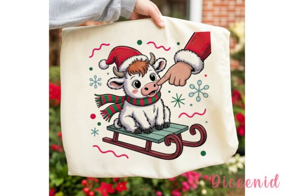 Cute Christmas Cow Sled PNG Clipart & Illustrations