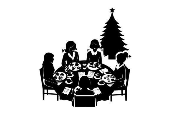 Family Christmas Dinner Silhouette Illustrations