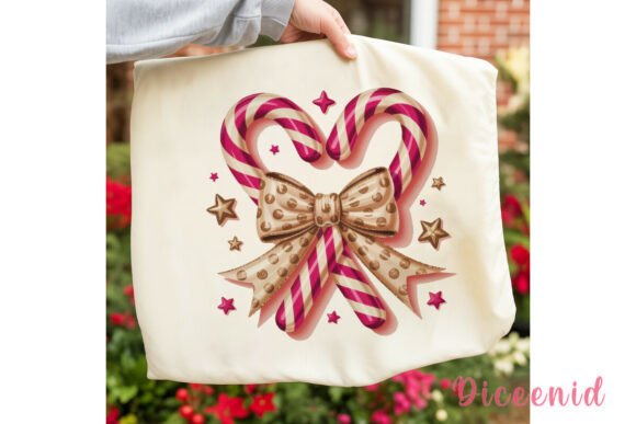 Pink Candy Cane Bow Christmas PNG Illustrations