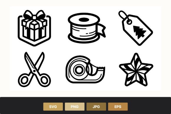 Review: Christmas Gift Wrap Icons Black White Illustrations