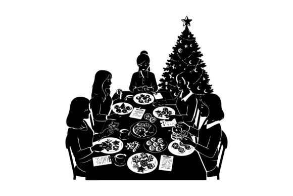Silhouette of Family Enjoying Christmas Illustrations