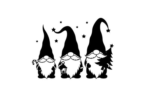 Three Gnomes Silhouette with Christmas Tree Illustrations